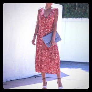 Red floral midi dress